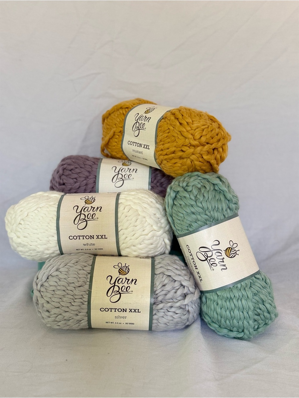 Yarn Bee Cotton XXL - Purple Haze, White, Silver, Celadon, Mustard- 100% Cotton